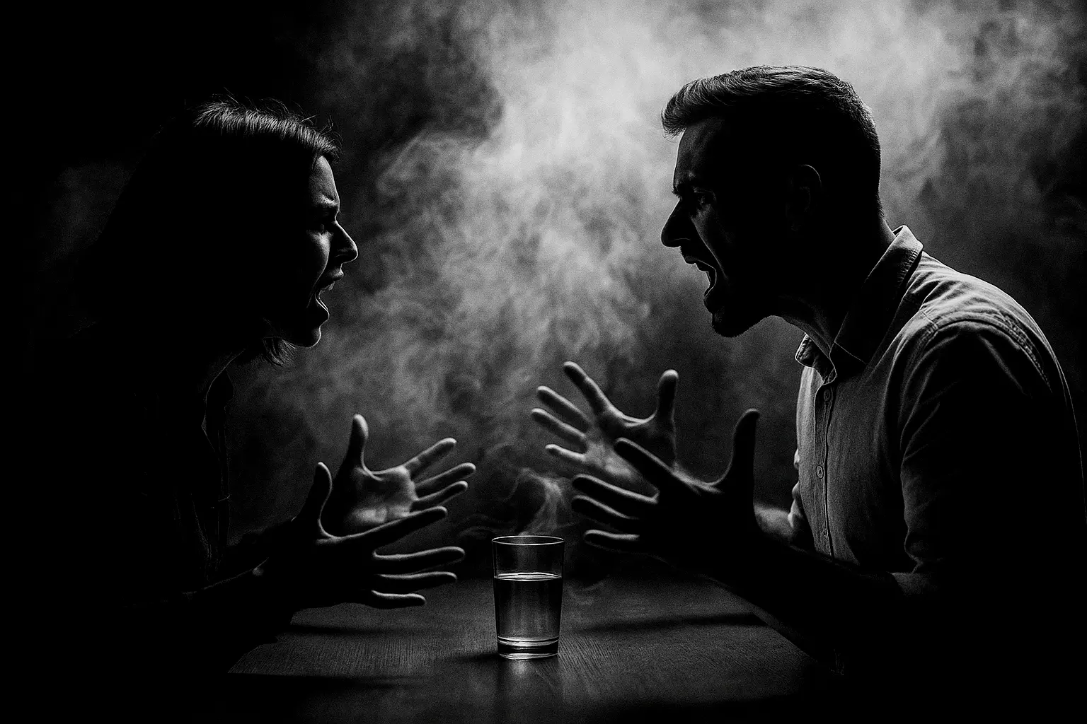 Dialog im Rauch – Symbol für Wut, Wandel und innere Spannung.